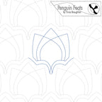 Continuous line design in blue of crown like tulip with 'Penguin Feats by Trinia Braughton' branding.