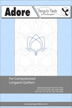 Quilting design sheet for computerized longarm quilters with a blue and gray design on a light blue background.