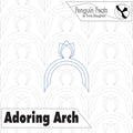 Design pattern with 'Adoring Arch' text and 'Penguin Feats' branding on a white background.