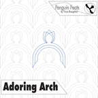 Design pattern with 'Adoring Arch' text and 'Penguin Feats' branding on a white background.