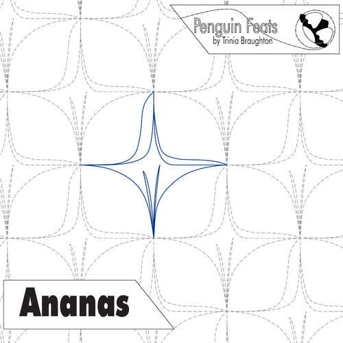 Patterned design with 'Penguin Feats' and 'Ananas' text on a white background
