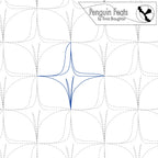 Longarm quilting design with circular patterns resembling pineapple skin texture in a blue line , featuring 'Penguin Feats' by Trinia Braughton.