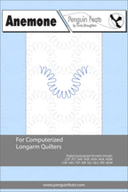 Design sheet for computerized longarm quilters with branding and product details.