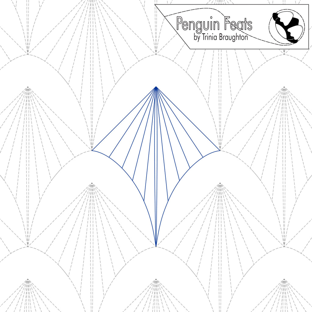 Geometric design with spider webs and a blue triangle, featuring 'Penguin Feats'