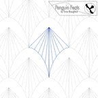 Geometric design with spider webs and a blue triangle, featuring 'Penguin Feats'