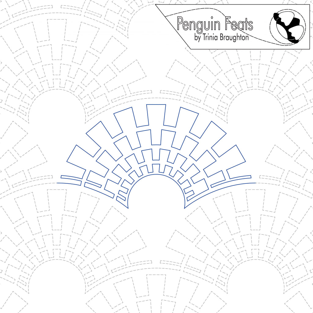 Design layout with arching geometric shapes and 'Penguin Feats' branding at the top.
