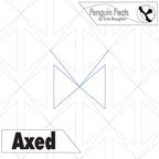 Quilting design with geometric pattern and 'Axed' text on a white background