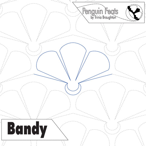Outline of a floral shape with 'Penguin Feats' branding and 'Bandy' text on a white background