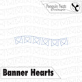 Quilting design banner hearts with 'Penguin Feats' branding at the top.