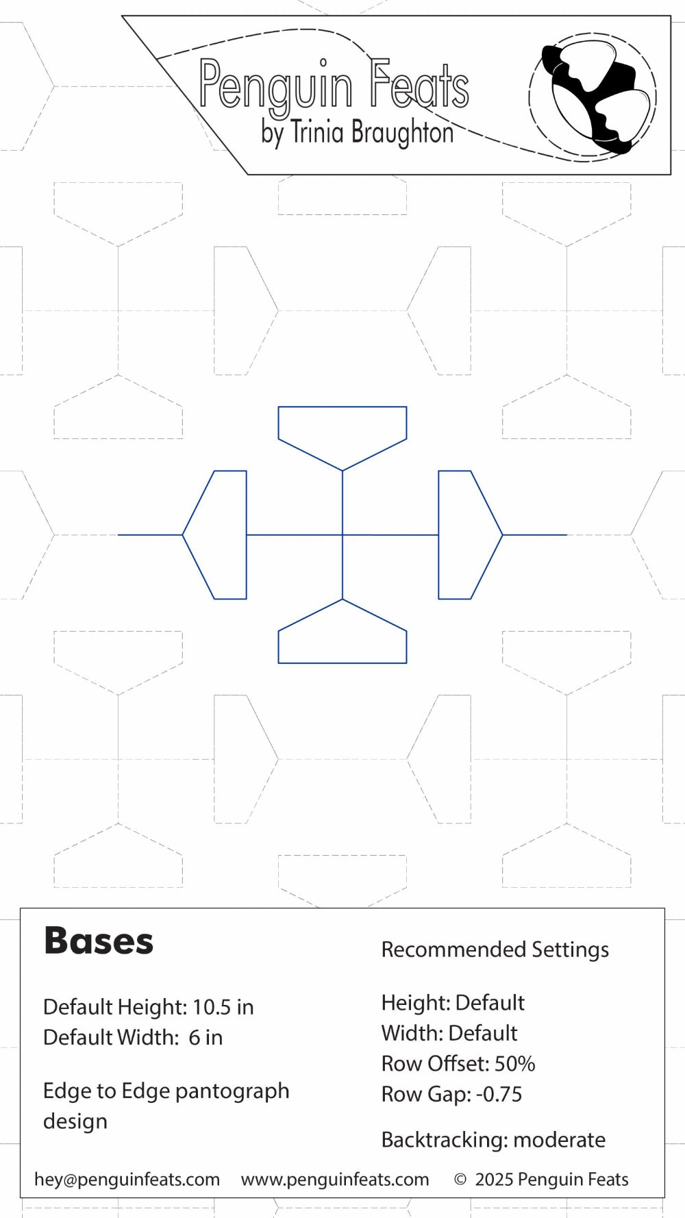 Design settings sheet of a geometric design with text and branding at the top.