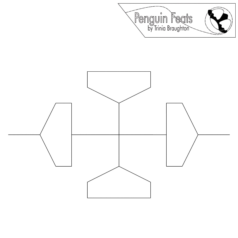 Continuous line design of geometric shapes with  'Penguin Feats' branding at the top.
