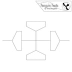 Continuous line design of geometric shapes with  'Penguin Feats' branding at the top.