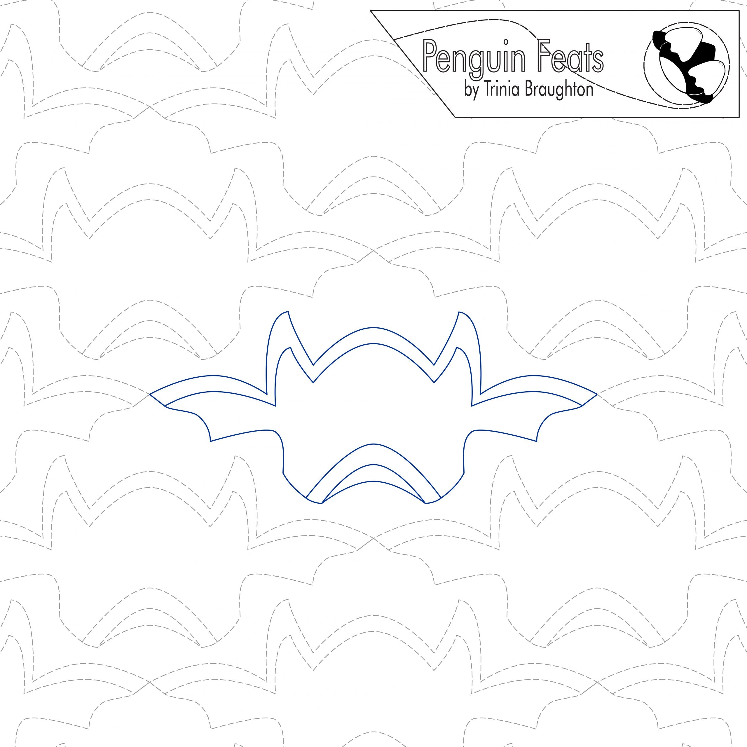 Outline of a bat on a patterned background with 'Penguin Feats' branding.