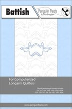 Pattern sheet for computerized longarm quilters with a bat design on a light blue background.