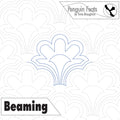 Quilting pantograph pattern with flower scalloped design and 'Penguin Feats' branding.