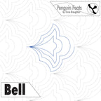 Continuous line design of echoing bell shapes with 'Bell' labeled and 'Penguin Feats' branding.