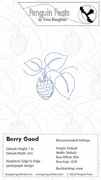 Outline of a raspberry with leaves on a textured background, featuring the 'Penguin Feats' logo.