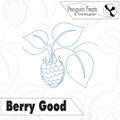 Outline of a berry with leaves and text 'Berry Good' on a white background