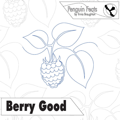 Outline of a berry with leaves and text 'Berry Good' on a white background