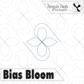 Quilting pattern with 'Bias Bloom' design and 'Penguin Feats' branding.