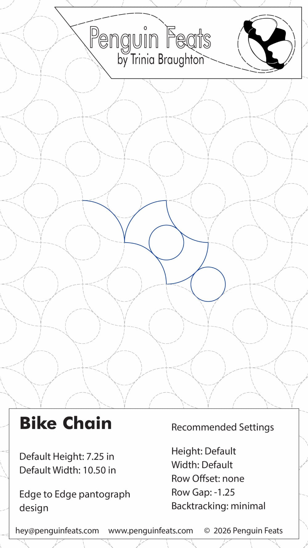 Design sheet for a bike chain with geometric pattern and branding at the top.