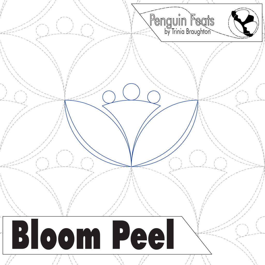 Design of a flower with concentric circles and 'Penguin Feats' branding on a white background.