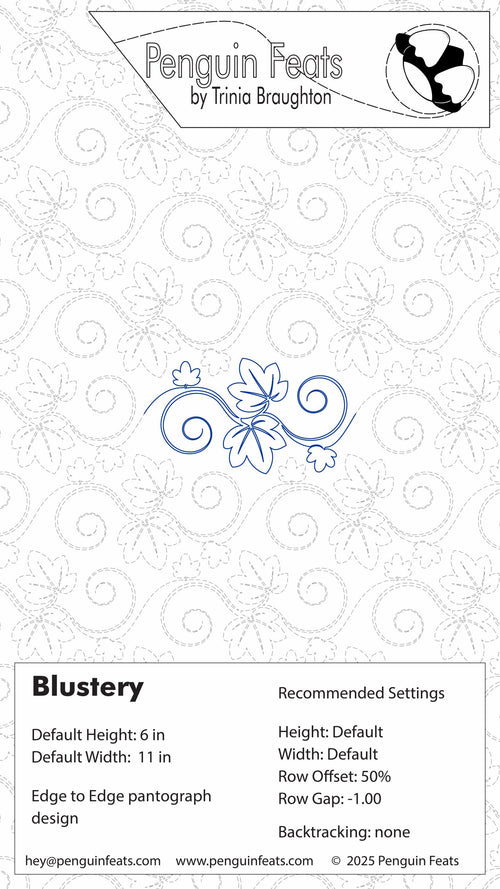 Design settings for swirly leaf design  with text and branding at the top.
