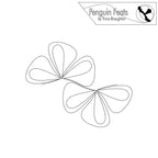 Black line art of a double bow  shown on a white background with the text 'Penguin Feats by Trinia Braughton' in the top right.