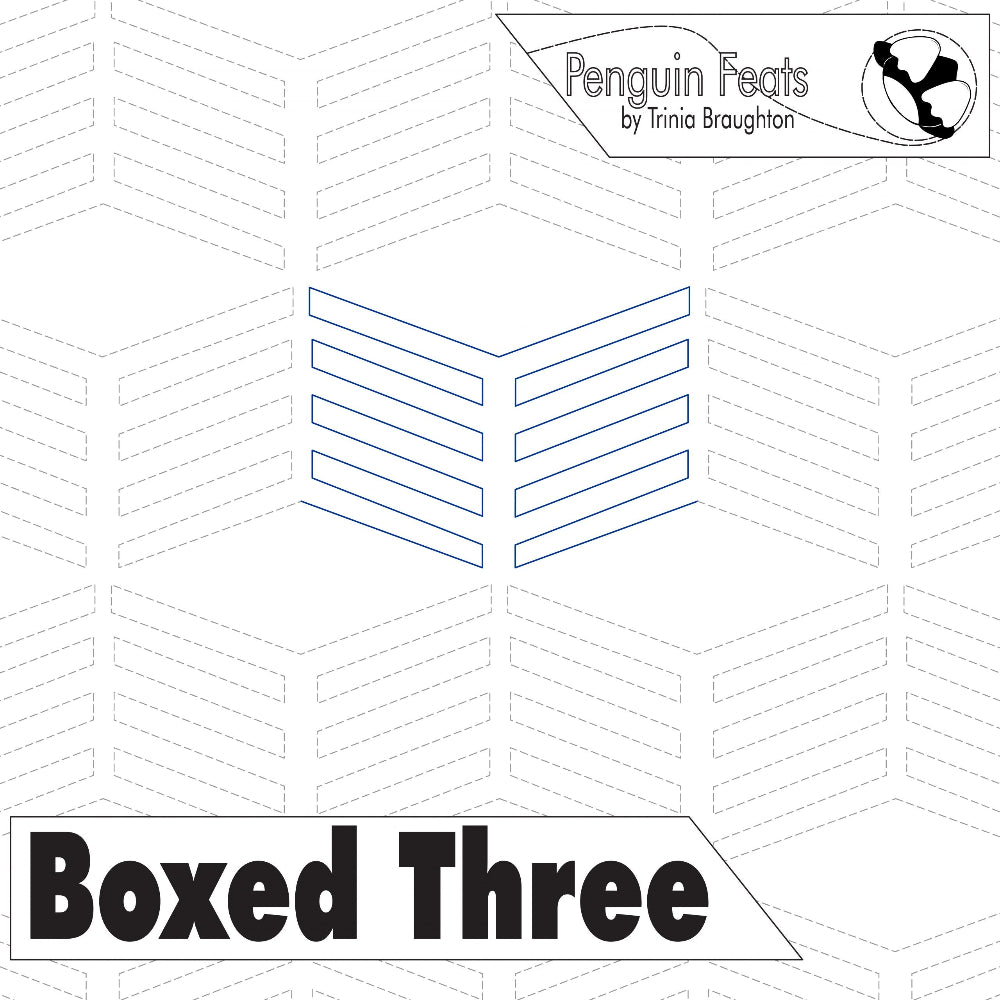 Cover of 'Boxed Three' by Penguin Feats with geometric design and text.