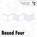 Continuous line design of  'Boxed Four' by Penguin Feats with geometric design and text.