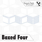 Continuous line design of  'Boxed Four' by Penguin Feats with geometric design and text.