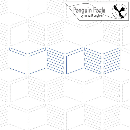Geometric pattern with stacked shapes and 'Penguin Feats' branding at the top.