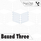Continuous line of 'Boxed Three' by Penguin Feats with geometric design and text.