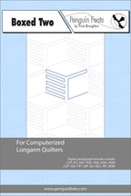 Penguin Feats quilting design Boxed Two  for computerized longarm quilters with blue and gray design on a light blue background.