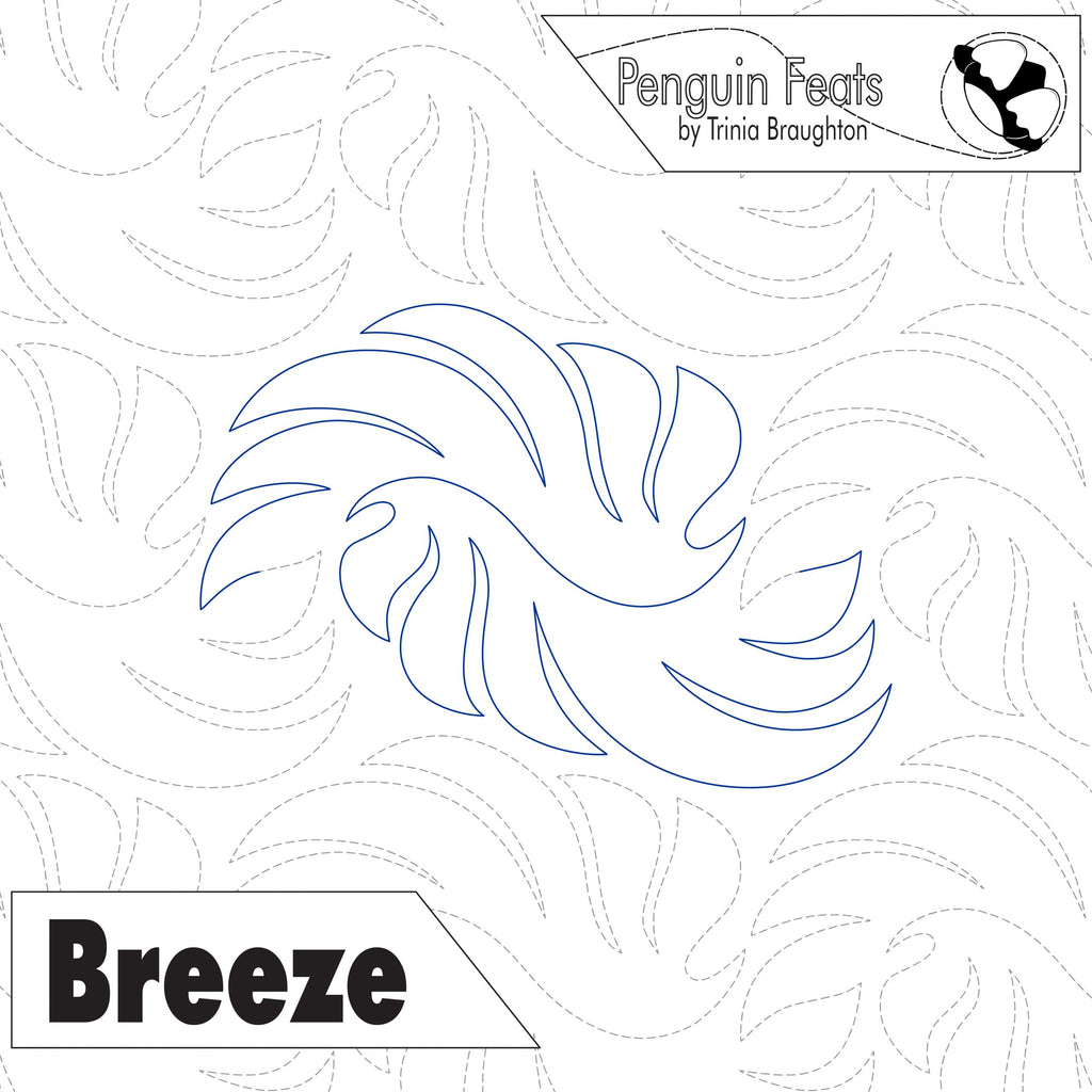 Design pattern with swirling lines and 'Penguin Feats' branding on a white background
