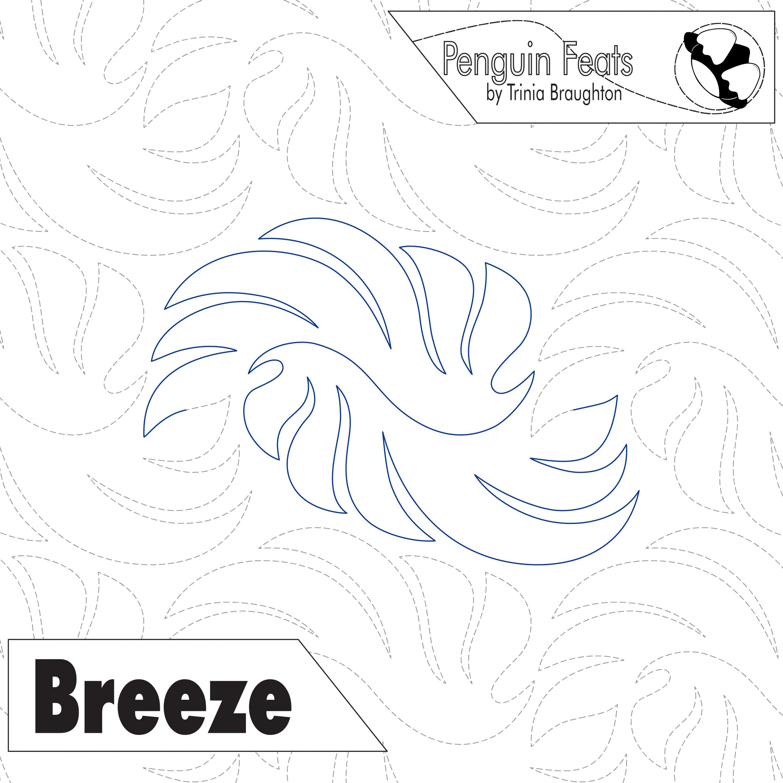 Design pattern with swirling lines and 'Penguin Feats' branding on a white background