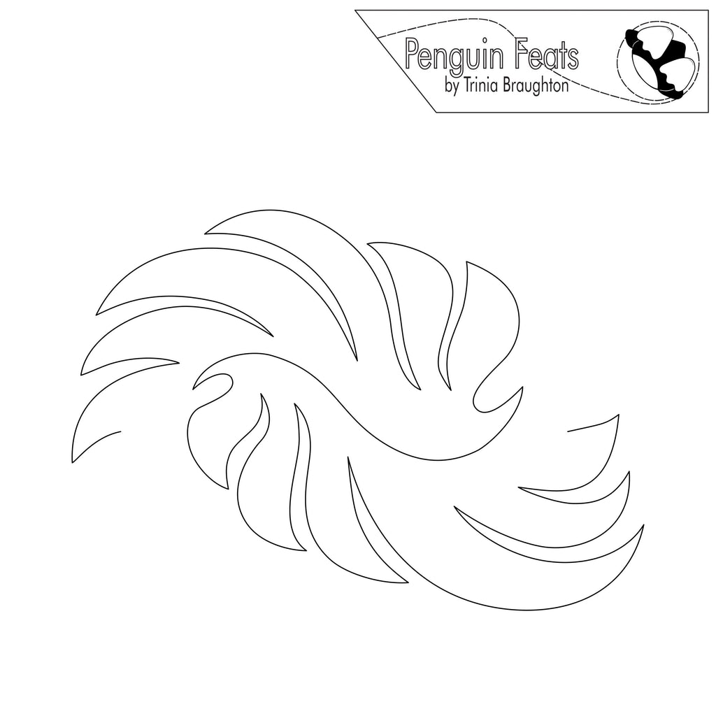 Black and white feather pattern with 'Penguin Feats' logo at the top