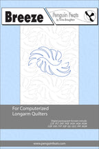 Penguin Feats design sheet for computerized longarm quilters with a blue and gray design on a light blue background.