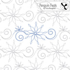 Design with floral and swirl patterns on a white background, featuring the brand 'Penguin Feats' by Trinia Braughton.