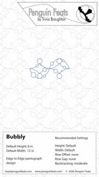 Design information for Bubbly with text and branding at the top