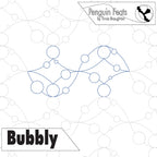 Quilting design of bubbles and 'Penguin Feats' branding on a white background.