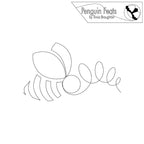 Continuous line design of a bee with 'Penguin Feats by Trinia Braughton' logo at the top.