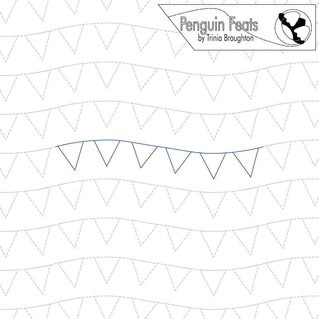 Blue bunting design on a white background with 'Penguin Feats' branding.