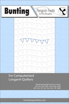 Bunting pattern for computerized longarm quilters with a blue and gray design on a white background.