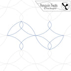 Geometric pattern with interlocking shapes on a white background, featuring the 'Penguin Feats' logo.