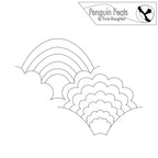 Black and white outline of rainbow and cloud design with 'Penguin Feats' branding at the top.