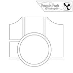  Continuous line in black of geometric shapes with 'Penguin Feats' by Trinia Braughton logo at the top.