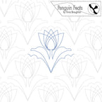 Continuous line in blue of a flower with 'Penguin Feats' branding at the top