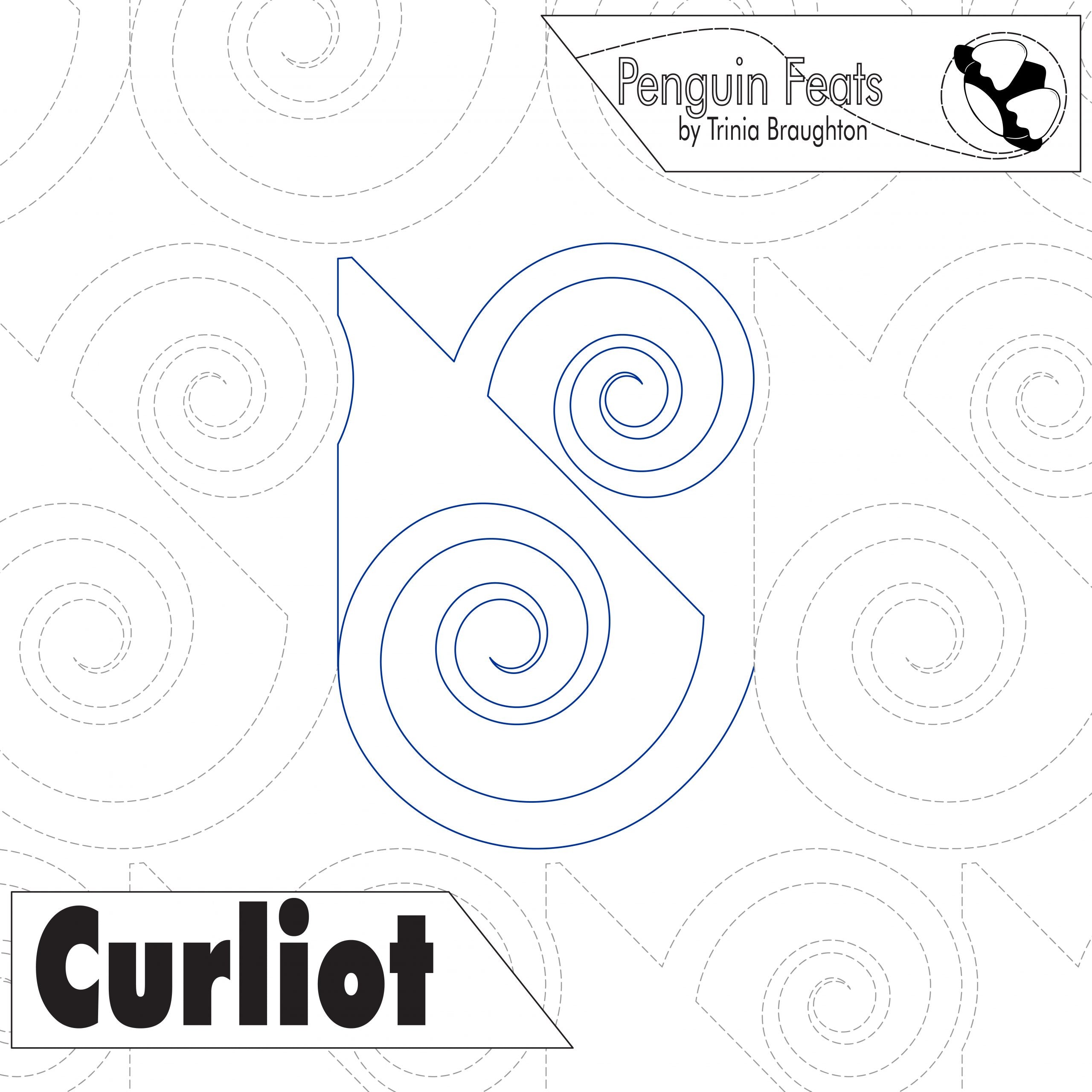 Design for a product named 'Curliot' with a stylized penguin logo on a white background.