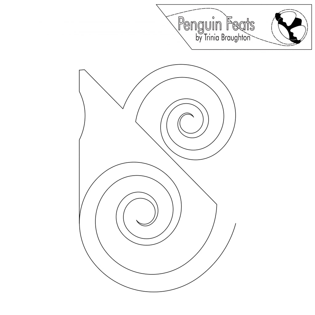 Black and white geometric design with 'Penguin Feats' logo at the top right corner on a white background.